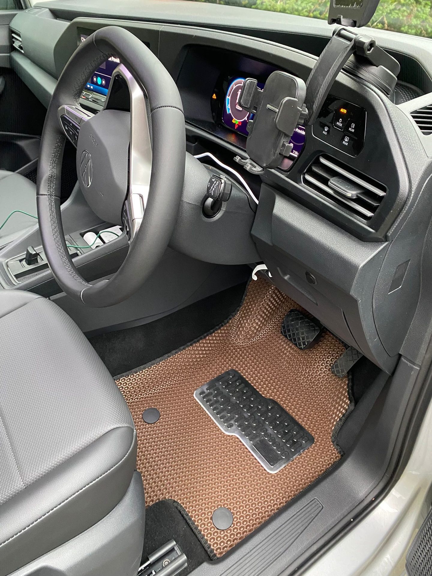 Brown hex EVA mat fitted in a VW footwell